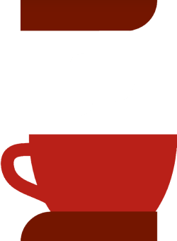 Café Damasco - Um gráfico de uma xícara de café vermelha, com fundo transparente